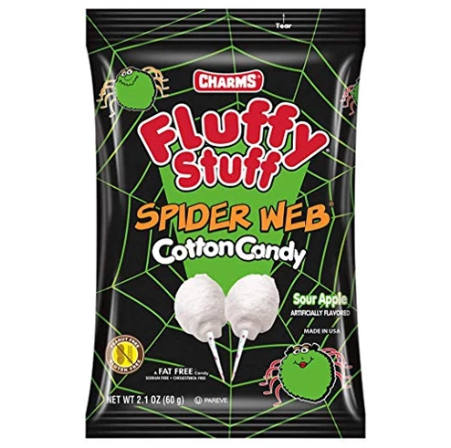 CHARMS FLUFFY STUFF SPIDER WEB SOUR APPLE FLAVOUR COTTON CANDY (60G BAG)
