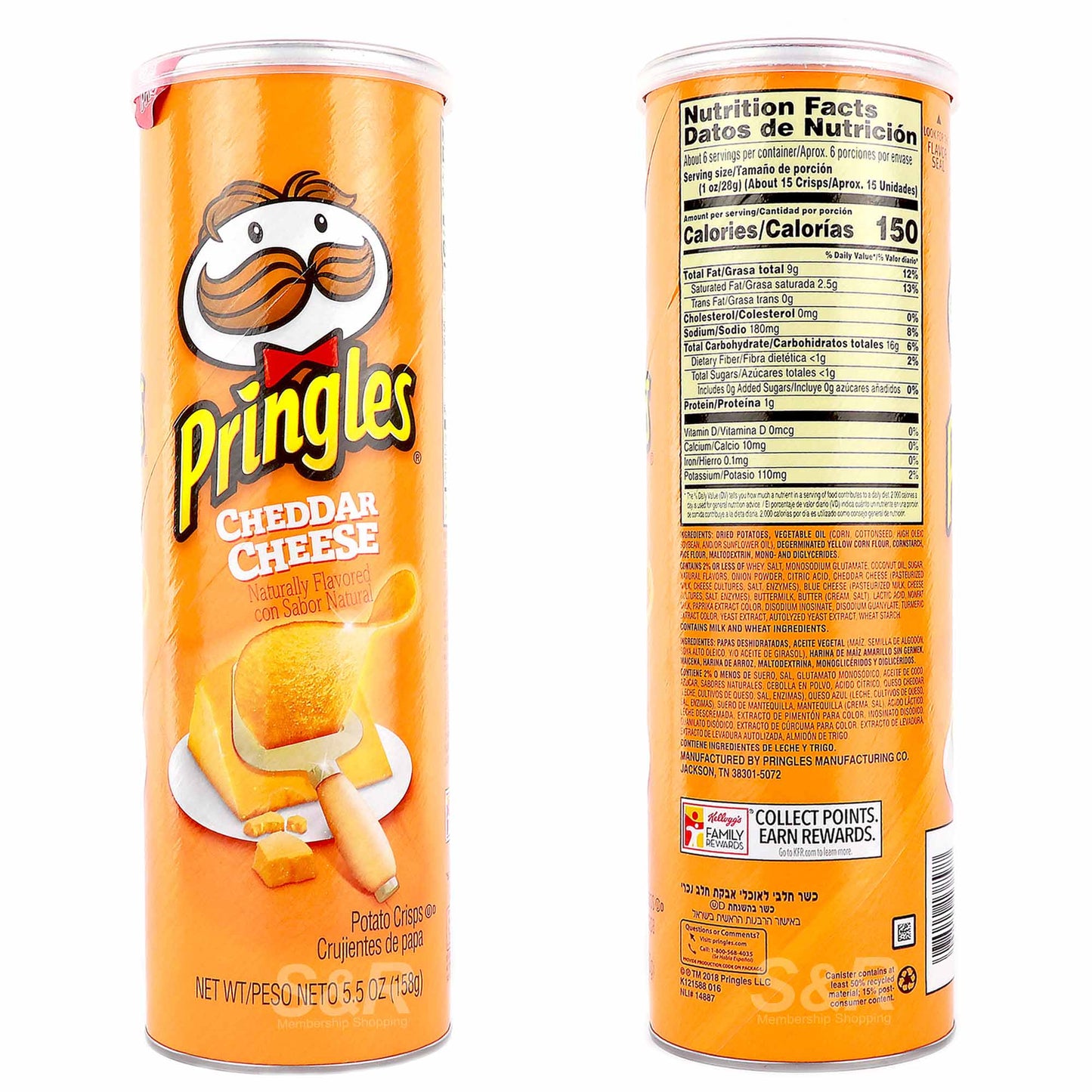 PRINGLES CHEDDAR CHEESE 158G (US)
