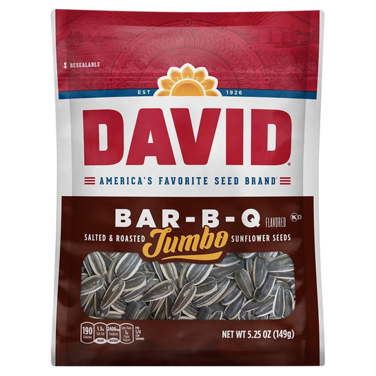 DAVID ROASTED AND SALTED BAR-B-Q JUMBO SUNFLOWER SEEDS, KETO FRIENDLY, 5.25 OZ