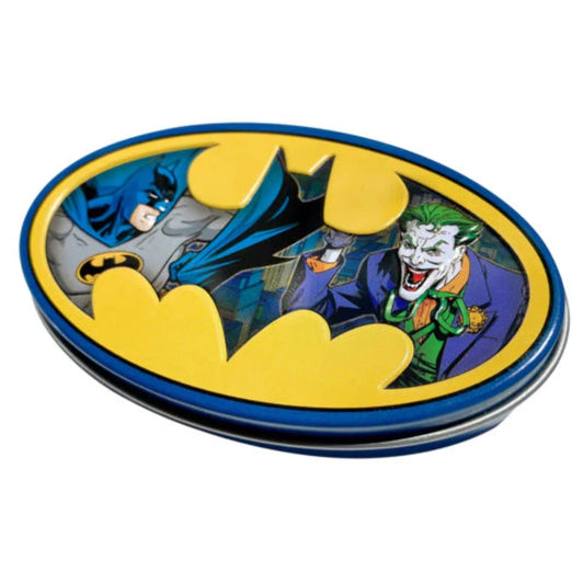 DC COMICS BATMAN NEMESIS CANDY TIN, 1.2 OUNCES OF SOUR BLUE RASPBERRY BATMAN LOGO CANDY