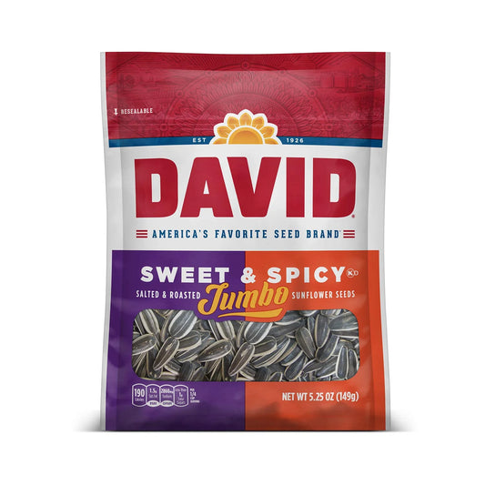 DAVID JUMBO SWEET AND SPICY SUNFLOWER SEEDS, 5.25 OZ BAG